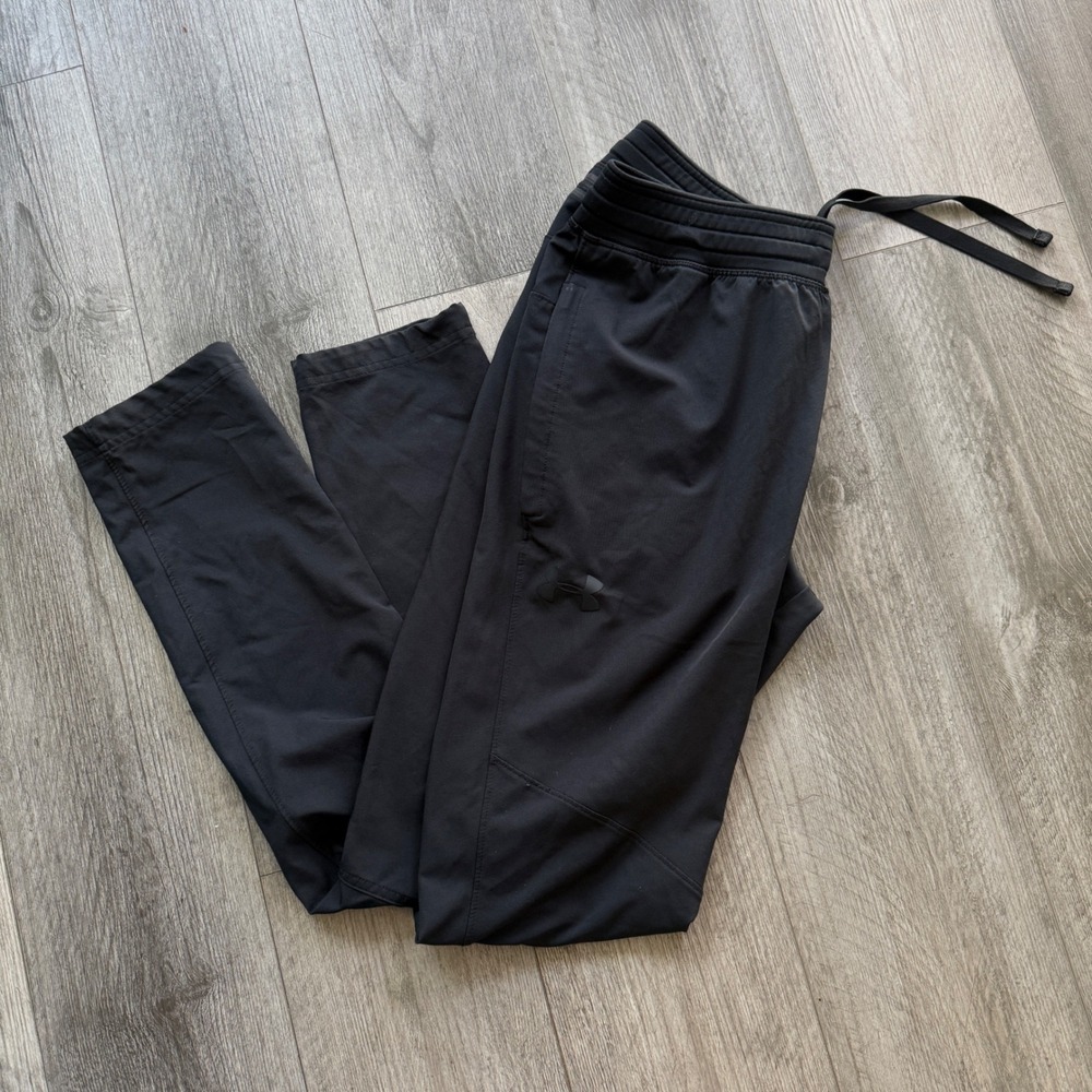 Under Armour Mens M Black Fitted Training Pants Zip Pocket Athletic Jogger